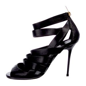 JIMMY CHOO black strappy cage leather shoes 38.5